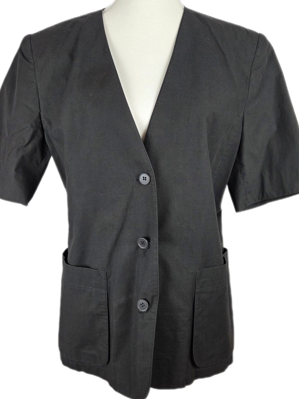 Vintage Pennyblack Max Mara Italy Black Cotton Short Sleeve Collarless Blazer
